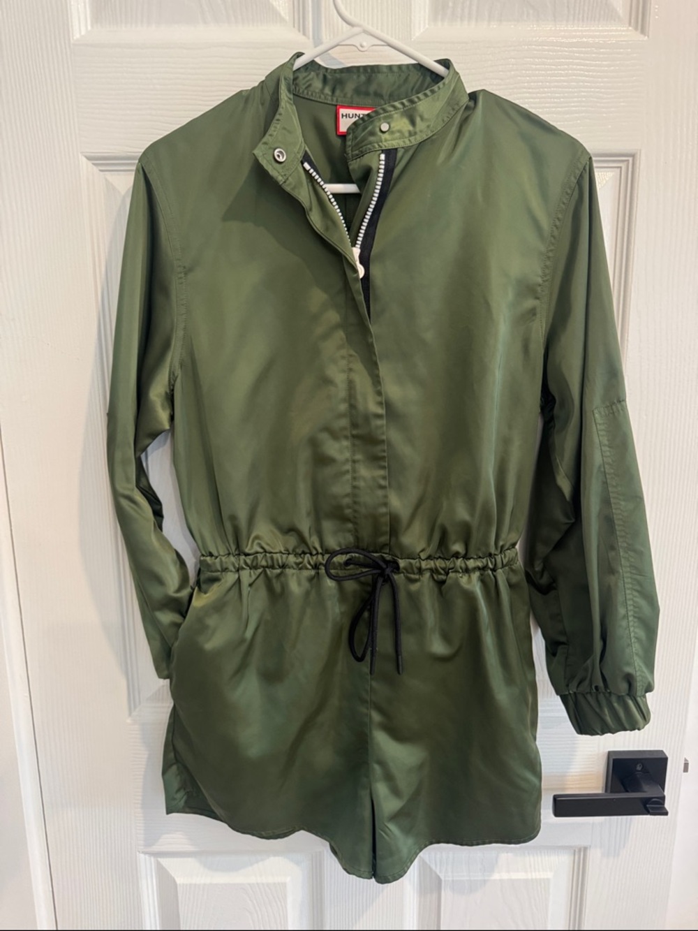 Hunter Olive Green Jacket with Red Logo Trim